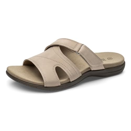 Rihero Women's Orthopedic Slide Sandals with Arch Support Orthotic Comfortable Slip On Adjustable Nude Flat Sandals for Summer Walking Size 11 - Image 1