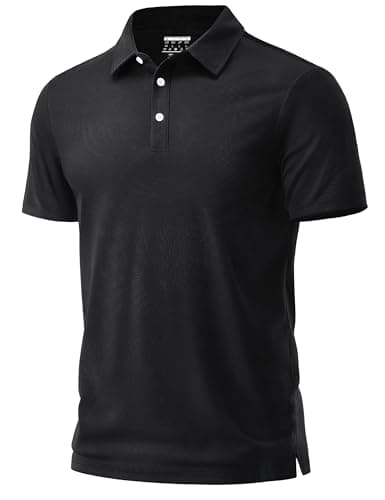 Cotrasen Mens Polo Shirts Cotton Short Sleeve Pique Button Golf Shirts Classic Fit Collared T-Shirts Black XL - Image 1