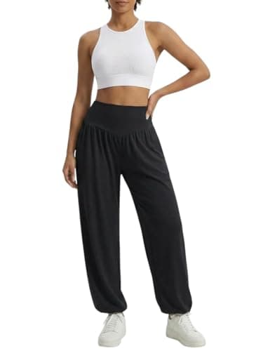 gaimoliso Womens Baggy Wide Leg Pants Plus Size Casual Loose Elastic Waisted Comfy Harem Pants with Pockets Black - Image 1