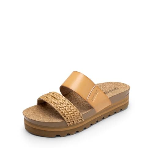DREAM PAIRS Women's Platform Wedge Sandals with Arch Support, Comfortable Beach Slip-on Flat Sandals, Casual 2-Strap Cork Cushion Slides for Women,Size 11,Natural-Pu,SDPW2415W - Image 1