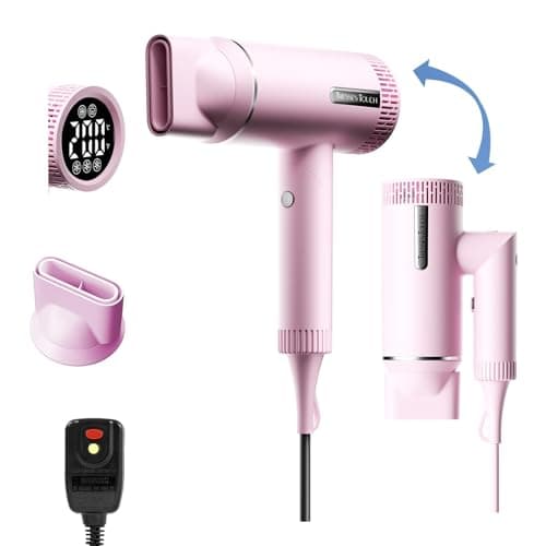 Hair Dryer, High-Speed Ionic Blow Dryer, Powerful 1600 Watt Motor for Fast Drying and Straight & Wavy Hair, Foldable, Lightweight Hairdryer with Magnetic Suction Nozzle for Home Salon Travel