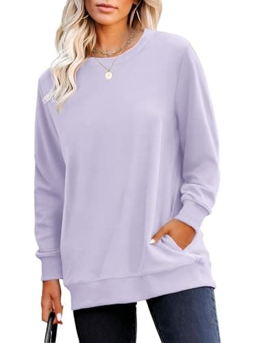 RUMIA Crewneck Fall Sweatshirts for Women Trendy- Women's Plain Long Sleeve Pullover Tops with Pockets Fashion Lilac - Image 1