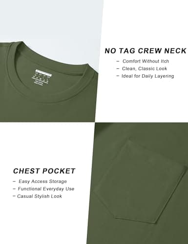 Cotrasen Mens Long Sleeve Tee Shirts Cotton Crew Neck Pocket T Shirts for Men Breathable Comfortable Tee Shirts ArmyGreen S - Thumbnail 5