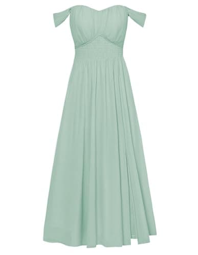 GRACE KARIN Summer Light Green Dress for Women 2026,Off the Shoulder Smocked Bridesmaid Dresses,Formal Baby Shower Maxi Dresses XL - Image 1