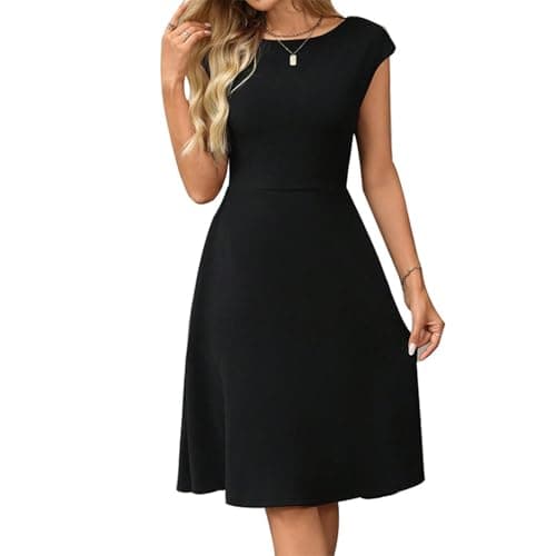 materasu Women’s Elegant Cap Sleeve Midi Dress Classic A-Line Work Office Dress,Slim Fit Business Casual Dress for Evening or Formal Events - Image 1