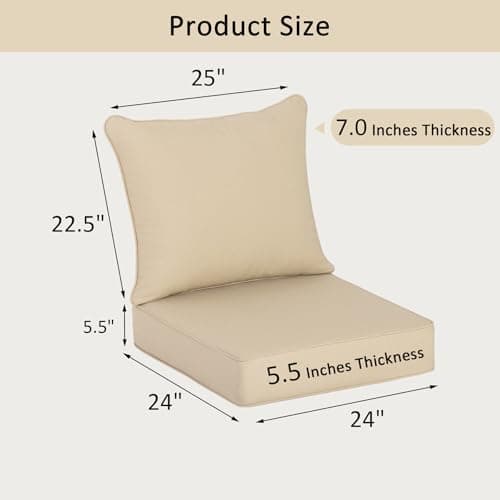 COZYVIDA Outdoor Deep Seat Cushion Set of 2, 24"x24"x5.5" Seat & 25"x22.5" Back, C0 Water-Resistant Breathable Polyester, UV-Resistant 1000+ Hrs, 30D Foam with Recycled Fiber Fill,Boho Paisley,Beige - Thumbnail 2