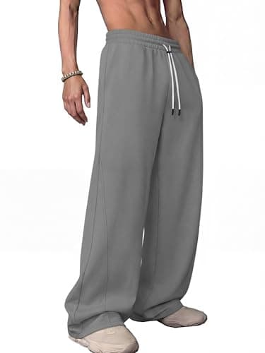 Crastimo Men's Baggy Sweatpants Wide Leg Y2K Streetwear Drawstring Elastic Waist Loose Floor-Length Leisure Commuting Style School No Lining Dark Gray S - Image 1