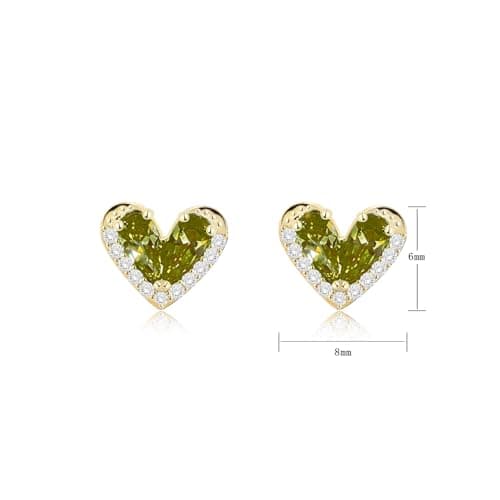 Helirose Heart Stud Earrings for Women, S925 Sterling Silver Posts 14K Gold Plated Hypoallergenic, Gift Box & Message Card (Green-Gold) - Thumbnail 5
