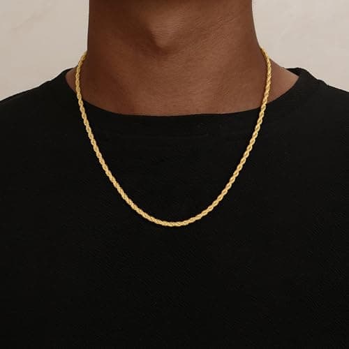 HIMSTORY Gold Chain for Men, 18K Gold Plated 925 Sterling Silver 4mm Rope Chain Necklace for Women Men Jewelry Sturdy Non-Fading Mens Chains Gifts for Dad Husband 20 Inch - Thumbnail 2