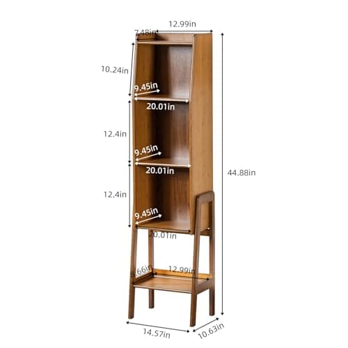 ABAMFUR 4-Tier Bamboo Bookshelf - Wood Bookcase Organizer with Open Shelves for Living Room & Home Office-Walnut Large - Thumbnail 2