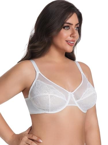 Vukoiswe Minimizer Bras for Women Full Coverage Unlined Underwire Bra Plus Size Bra for Heavy Breast White - Thumbnail 3