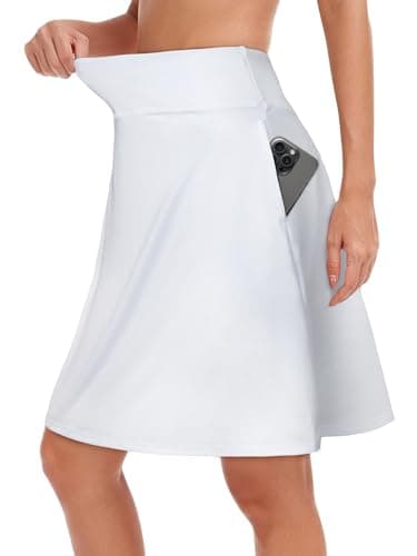 KORALHY 20" Knee Length Skorts Skirts for Women, High Waisted Tennis Athletic Skirt with Zipper Pocket White Large - Image 1