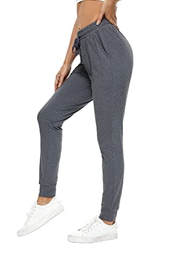 BATHRINS Women Tapered Joggers with Pockets – Casual Yoga High Waist Sweatpants Heather Charcoal - Thumbnail 2