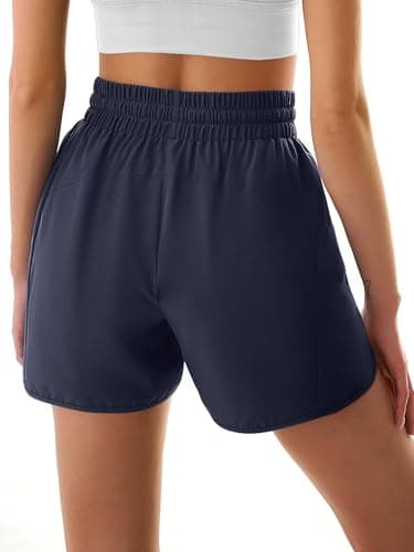 3rd hill Women's 5" Athletic Running Shorts Quick Dry Lightweight Workout Gym Shorts with Zipper Pockets UPF 50+ Navy Blue S - Thumbnail 4