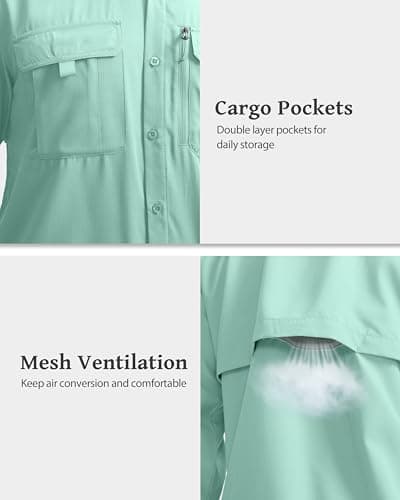 BETBO Men's Short Sleeves Fishing Shirts Button Down Summer Travel Work Shirts with Zipper Pockets(Arona, X-Large) - Thumbnail 5