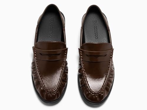 Coutgo Womens Penny Loafers for Women Comfortable Slip on Shoes Collapsible Heel Closed Toe Dressy Casual Work Flats, Dark Brown, Size 10 - Thumbnail 5