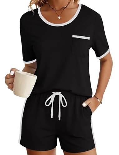 PATPAT Bamboo Pajamas for Women, Cooling Womens Pajama Sets with 93% Bamboo Fiber, Soft and Silky Hanes Lounge Sets Black, S - Image 1