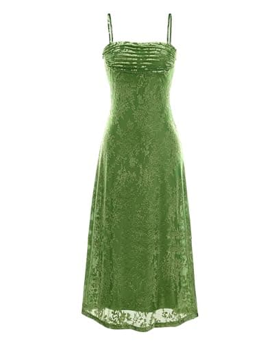 BTFBM Women's Summer Dress Sleeveless Spaghetti Strap Midi Dress Sexy Cowl Neck Floral Cocktail Dress Party Dresses(Green,Medium) - Image 1