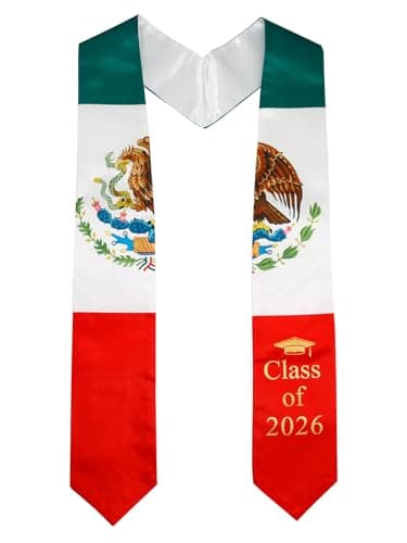 GraduatePro Mexican Flag Graduation Stole 2026 – 72" Adult Unisex Graduation Sash for High School College Graduate, Class of 2026 Gifts for Him Her, Patriotic Regalia Stole