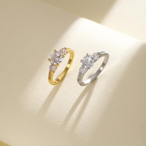 Fimewon 14K Gold Rings for Women Dainty Round Cut CZ Ring Birthday Gifts for Wife Size 9 - Thumbnail 3