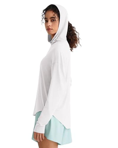 G4Free UV Hoodie Women Long Sleeve UPF 50+ Shirts Sun Protection Loose Fit Hiking Tops with Thumbholes Stretchy Breathable(White,M) - Image 1