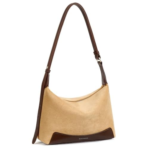 BOSTANTEN Crossbody Bags for Women Small Shoulder Bag Soft Suede and Pebbled Vegan Leather Hobo Purse with Adjustable Strap, Apricot - Image 1