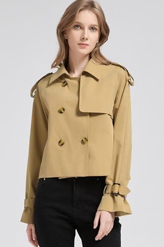 Orolay Short Trench Coats for Women Lightweight Double Breasted Crop Trench Coat Raglan Sleeve Work Office Cropped Jacket - Thumbnail 4