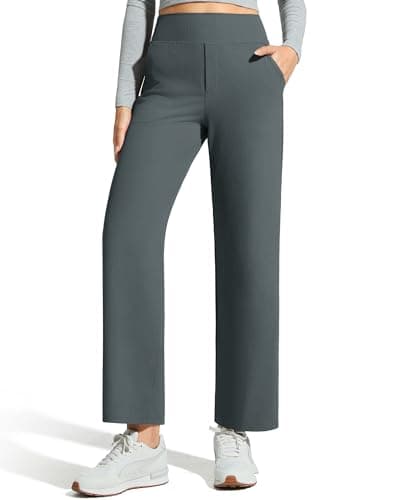 G4Free Work Pants for Women Casual High Waisted Stretchy Formal Pants Dressy Travel Wide Leg Trousers with Pockets (Dark Gray,XS,Petite) - Image 1