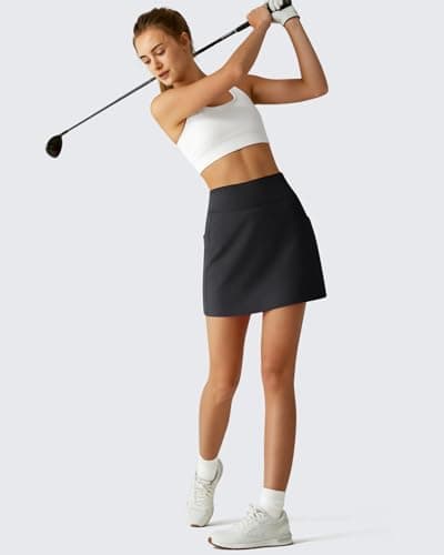 G4Free Golf Skirts for Women High Stretch Waistband Skorts with Pockets Bulit-in Shorts Workout Breathable Black Mini Casual Skort(Black,XL) - Thumbnail 2