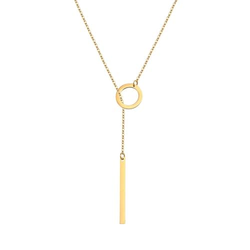 Hclian Long Gold Necklace Gold Circle Bar Lariat Necklace for Women Trendy Dainty 14k Gold Plated Y-Shaped Long Pendant Necklaces Simple Adjustable Christmas Jewelry Gift - Image 1