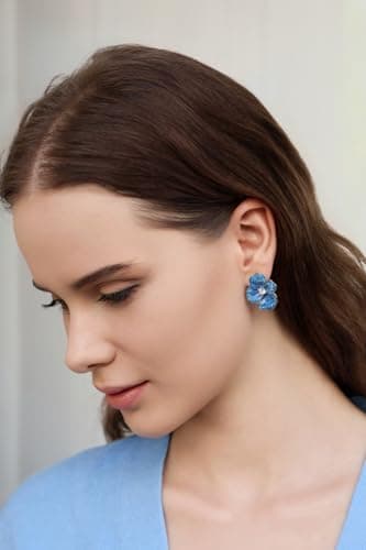 Cicy Bell Flower Earrings for Women 18k Gold Plated Blue Pink Earrings Iris Enamel Cubic Zirconia Spring Summer Boho Statement Stud Earrings Trendy Jewelry Gifts - Thumbnail 3