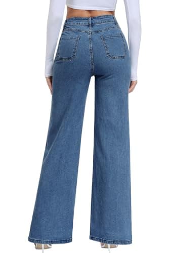 MARIASHA Women's Straight Leg Jeans High Waisted Button Fly Stretch Denim Pants for Women Deep Blue XL - Thumbnail 2