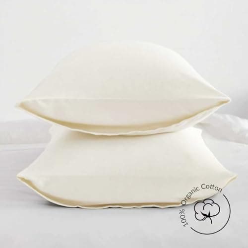 DCSKY Organic Cotton Queen Pillowcases - Set of 2, 800 Thread Count Cotton Pillowcases - Soft and Breathable Envelope Closure Pillow Cases - 20x30 Pillow Covers for Bed，Cream White - Thumbnail 5