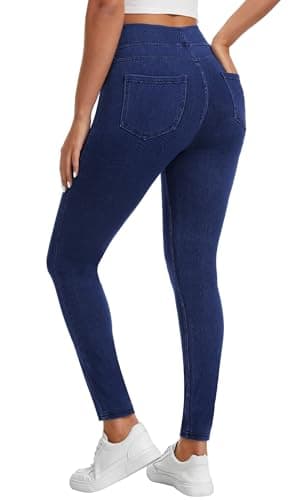 AVAMO Jeggings for Women Tummy Control Stretchy Skinny Jeans Pull On Elastic High Waisted Denim Jeans Leggings Trendy Dark Blue - Image 1