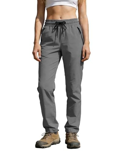 Womens Hiking Pants Waterproof Quick Dry UPF 50+ Cargo Zipper Pockets Sweatpants Elastic Waist Drawstring Lightweight Work Casual Travel Dark Grey S - Image 1