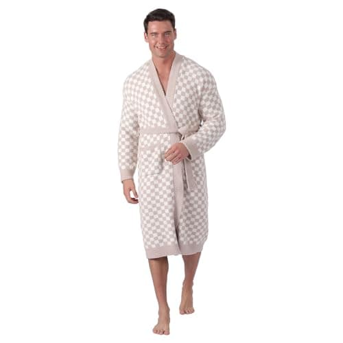 bearberry Cozy Robe Soft Plush Robe Hoodless Sleepwear Nightgown with Pockets for Men (Standard, Stone/Cream) - Thumbnail 2
