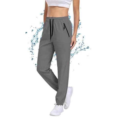 Hiking Pants Women Water Resistant Quick Dry UPF 50+ Cargo Joggers Zipper Pockets Elastic Waist Drawstring Lightweight Work Casual Travel Dark Gray XXL - Thumbnail 4