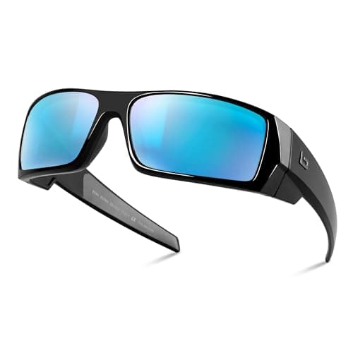 B.N.U.S Polarized Sunglasses for Men with Corning Glass Lens - Scratch-Resistant, Optical Clarity, Premium UV Protection (Black/Blue Mirrored, Non-Polarized) - Image 1