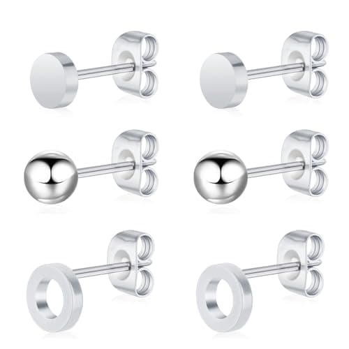 BOGKU 3 Pairs Titanium Stud Earrings, Women Earrings Hypoallergenic Nickel Free Silver Dot Flat Earrings Ball Circle Earrings for Sensitive Ears Men Earring Studs - Image 1