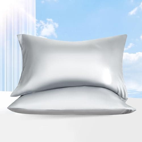 DCSKY 100% Tencel Pillowcase, Hair and Skin Friendly, Soft and Smooth，Cooling Silk Pillowcases for hot Sleepers,Queen Pillowcases Set of 2,Hair and Skin Friendly,Grey, 20x30In - Image 1