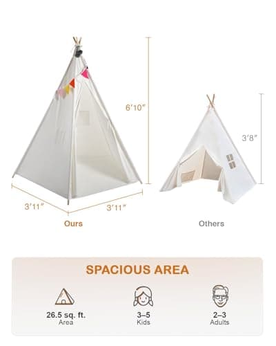 CO-Z Larger 85" H Kids Teepee Play Tent, 2.1m Large Indoor Canvas Teepee Tent for Adults, Tall Foldable Teepee Outdoor, 5 Sides Party Picnic Wedding Teepee Tent with Storage Bag - Thumbnail 2