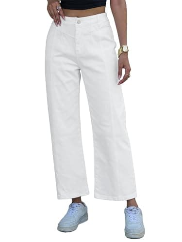 PEIHOT Wide Leg Jeans for Women High Waisted Straight Leg Stretchy Jeans Seamed Paneling Denim Pants Fall White - Thumbnail 5