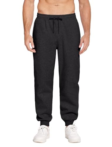 PINSPARK Men's Fleece Lined Joggers with Zipper Pockets Cotton Athletic Sweat Pants for Mens Casual Heavyweight Lounge Pants Charcoal - Thumbnail 4