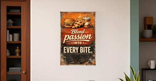 Blend Passion Into Every Bite Tin Sign Vintage Fast Food Wall Decor Retro Burger Pizza Drink Metal Poster Classic Kitchen Diner Cafe Restaurant Art 8x12 Inch Wall Display - Thumbnail 4
