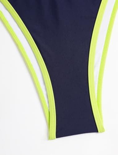 Jillumi Women's Halter Tankini Swimsuits V Neck Cute Tie Side Thong Bikini Swimsuits 2 Piece Bathing Suits Navy M - Thumbnail 6