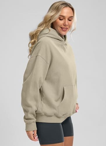 G Gradual Hoodies for Women Oversized Fleece Sweatshirt with Pocket Loose Fit Casual Athletic Workout Pullover, Light Khaki, Small - Thumbnail 2