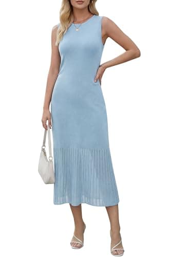 Arach&Cloz Summer Womens Sleeveless Tank Dress 2026 Spring Fashion Elegant Crew Neck Knit Bodycon Midi Dresses Basic Pullover Maxi Vacation Clothing Business Casual Office Outfits Baby Blue XL - Image 1