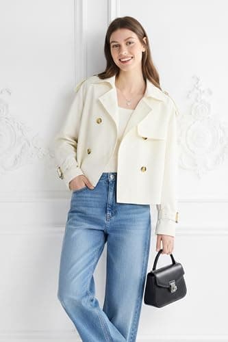 Orolay Women's Cropped Trench Jackets Double Breasted Short Trench Jacket Spring Jackets Trendy Outfit - Thumbnail 4
