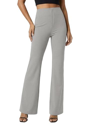 Dokuritu Women's Dress Pants Stretchy Pull On Trousers with Pockets Tummy Control Bootcut High Waist Business Casual Work Pants Light Gray - Image 1