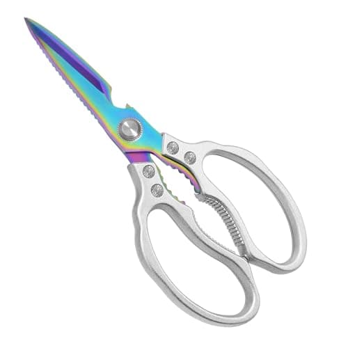 CGBE Kitchen Scissors, Multi-Purpose Kitchen Shears, Heavy Duty Dishwasher Safe Food Scissors for Chicken, Poultry, Fish, Meat & Herbs with Non-Slip Grips - Sliver Colorful